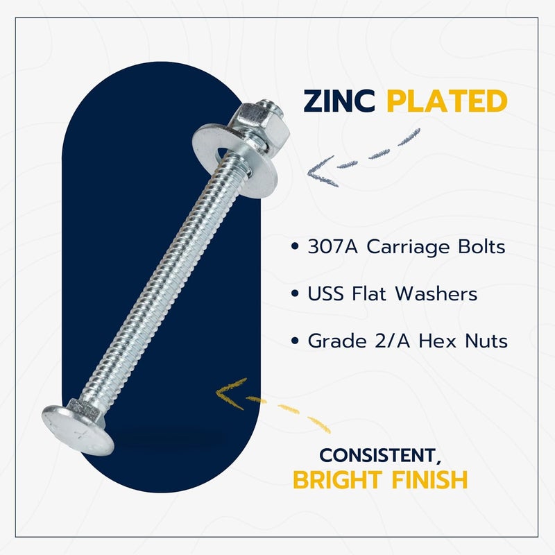 MAKERS BOLT 1/4" x 3" (100 Pack) Zinc Carriage Bolt Kit, Grade 307A by - Image 3